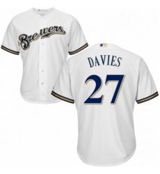 Youth Majestic Milwaukee Brewers 27 Zach Davies Replica Navy Blue Alternate Cool Base MLB Jersey 