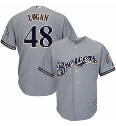 Youth Majestic Milwaukee Brewers 48 Boone Logan Authentic Grey Road Cool Base MLB Jersey 