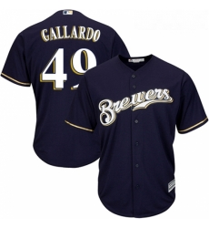 Youth Majestic Milwaukee Brewers 49 Yovani Gallardo Replica Navy Blue Alternate Cool Base MLB Jersey 