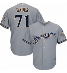 Youth Majestic Milwaukee Brewers 71 Josh Hader Replica Grey Road Cool Base MLB Jersey 