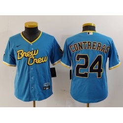 Youth Milwaukee Brewers 24 William Contreras Powder Blue City Connect Stitched Jersey