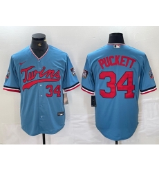 Men Minnesota Twins 34 Kirby Puckett Light Blue Pullover Throwback Cooperstown Nike Jersey