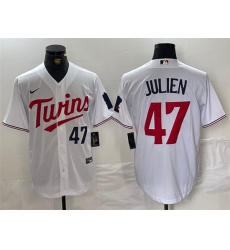 Men Minnesota Twins 47 Edouard Julien White Cool Base Stitched Jersey