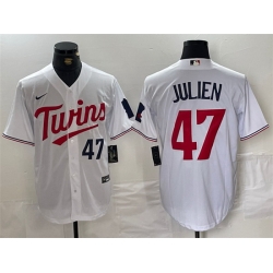 Men Minnesota Twins 47 Edouard Julien White Cool Base Stitched Jersey