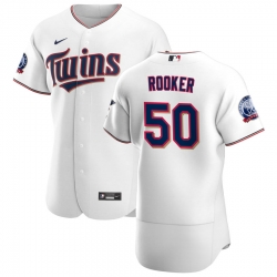 Men Minnesota Twins 50 Brent Rooker Men Nike White Home 2020 60th Season Flex Base Team MLB Jersey