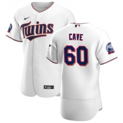 Men Minnesota Twins 60 Jake Cave Men Nike White Home 2020 60th Season Flex Base Team MLB Jersey