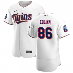 Men Minnesota Twins 86 Edwar Colina Men Nike White Home 2020 60th Season Flex Base Team MLB Jersey