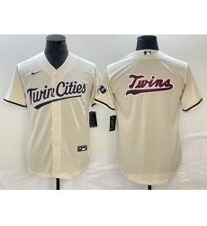 Men Minnesota Twins Cream Team Big Logo Cool Base Stitched Jersey