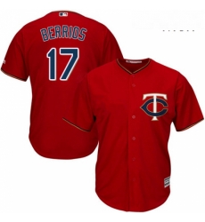 Mens Majestic Minnesota Twins 17 Jose Berrios Replica Scarlet Alternate Cool Base MLB Jersey