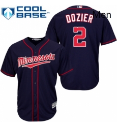 Mens Majestic Minnesota Twins 2 Brian Dozier Replica Navy Blue Alternate Road Cool Base MLB Jersey