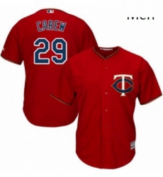 Mens Majestic Minnesota Twins 29 Rod Carew Replica Scarlet Alternate Cool Base MLB Jersey