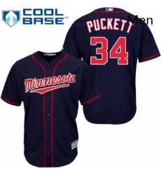 Mens Majestic Minnesota Twins 34 Kirby Puckett Replica Navy Blue Alternate Road Cool Base MLB Jersey