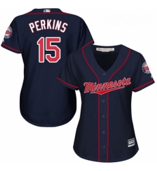 Womens Majestic Minnesota Twins 15 Glen Perkins Replica Navy Blue Alternate Road Cool Base MLB Jersey