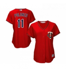 Womens Minnesota Twins 11 Jorge Polanco Replica Scarlet Alternate Cool Base Baseball Jersey 