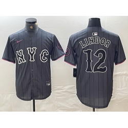 Men New York Mets 12 Francisco Lindor Graphite 2024 City Connect Limited Stitched Baseball Jersey