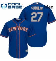 Mens Majestic New York Mets 27 Jeurys Familia Replica Royal Blue Alternate Road Cool Base MLB Jersey