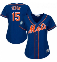 Womens Majestic New York Mets 15 Tim Tebow Replica Royal Blue Alternate Home Cool Base MLB Jersey