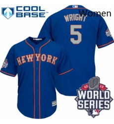 Womens Majestic New York Mets 5 David Wright Replica BlueGrey NO 2015 World Series MLB Jersey