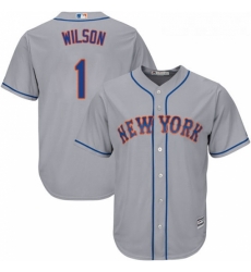 Youth Majestic New York Mets 1 Mookie Wilson Authentic Grey Road Cool Base MLB Jersey