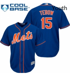 Youth Majestic New York Mets 15 Tim Tebow Replica Royal Blue Alternate Home Cool Base MLB Jersey