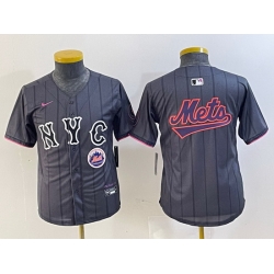 Youth New York Mets Team Big Logo Graphite 2024 City Connect Limited Stitched Baseball Jersey 15