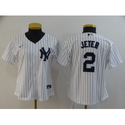 Women Yankees 2 Derek Jeter White Women 2020 Nike Cool Base Jersey