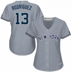 Womens Majestic New York Yankees 13 Alex Rodriguez Authentic Grey Road MLB Jersey