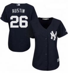 Womens Majestic New York Yankees 26 Tyler Austin Authentic Navy Blue Alternate MLB Jersey 