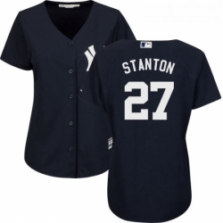 Womens Majestic New York Yankees 27 Giancarlo Stanton Replica Navy Blue Alternate MLB Jersey 