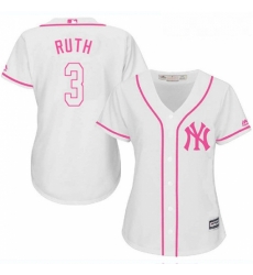 Womens Majestic New York Yankees 3 Babe Ruth Authentic White Fashion Cool Base MLB Jersey