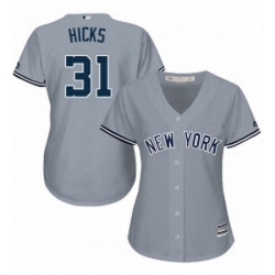 Womens Majestic New York Yankees 31 Aaron Hicks Authentic Grey Road MLB Jersey