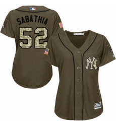 Womens Majestic New York Yankees 52 CC Sabathia Replica Green Salute to Service MLB Jersey