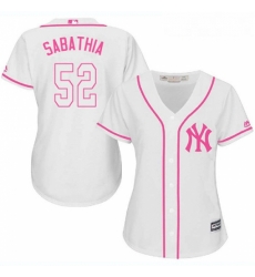 Womens Majestic New York Yankees 52 CC Sabathia Replica White Fashion Cool Base MLB Jersey