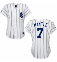 Womens Majestic New York Yankees 7 Mickey Mantle Authentic WhiteBlack Strip MLB Jersey