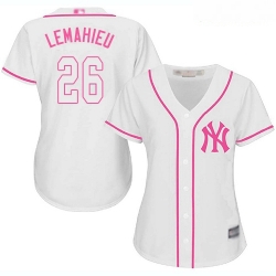 Yankees #26 DJ LeMahieu White Pink Fashion Women Stitched Baseball Jersey