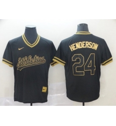 Men Oakland Athletics Rickey Henderson Black Gold Cooperstown Collection Legend V Neck Jersey