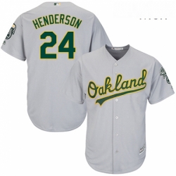 Mens Majestic Oakland Athletics 24 Rickey Henderson Replica Grey Road Cool Base MLB Jersey