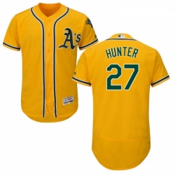 Mens Majestic Oakland Athletics 27 Catfish Hunter Gold Alternate Flex Base Authentic Collection MLB Jersey 