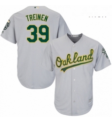 Mens Majestic Oakland Athletics 39 Blake Treinen Replica Grey Road Cool Base MLB Jersey 