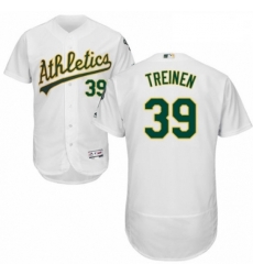 Mens Majestic Oakland Athletics 39 Blake Treinen White Home Flex Base Authentic Collection MLB Jersey