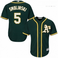 Mens Majestic Oakland Athletics 5 Jake Smolinski Replica Green Alternate 1 Cool Base MLB Jersey 