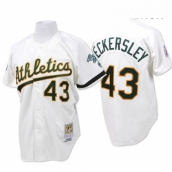 Mens Mitchell and Ness Oakland Athletics 43 Dennis Eckersley Replica White Throwback MLB Jersey