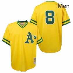 Mens Mitchell and Ness Oakland Athletics 8 Joe Morgan Replica Gold Throwback MLB Jersey