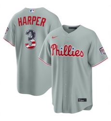 Men Philadelphia Phillies 3 Bryce Harper Grey USA 250 Fourth of July Home Stitched Baseball Jersey Men Philadelphia Phillies 3 Bryce Harper Grey USA 250 Fourth of July Home Stitched Baseball Jersey