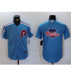 Men Philadelphia Phillies Team Big Logo Blue Cool Base Stitched Jersey 1