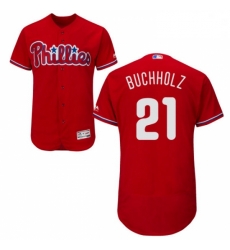 Mens Majestic Philadelphia Phillies 21 Clay Buchholz Red Flexbase Authentic Collection MLB Jersey