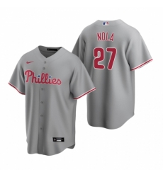 Mens Nike Philadelphia Phillies 27 Aaron Nola Gray Road Stitched Baseball Jerse