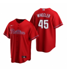 Mens Nike Philadelphia Phillies 45 Zack Wheeler Red Alternate Stitched Baseball Jersey