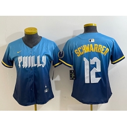 Women Philadelphia Phillies 12 Kyle Schwarber Blue 2024 City Connect Limited Stitched Jersey 9