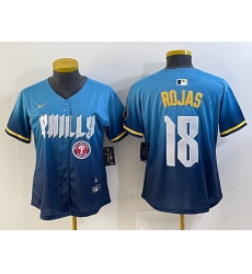 Women Philadelphia Phillies 18 Johan Rojas Blue 2024 City Connect Limited Stitched jerseys 3